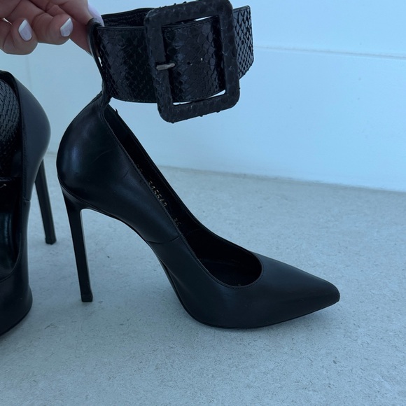 Saint Laurent Black Heels with Buckle Accent - Picture 2 of 10